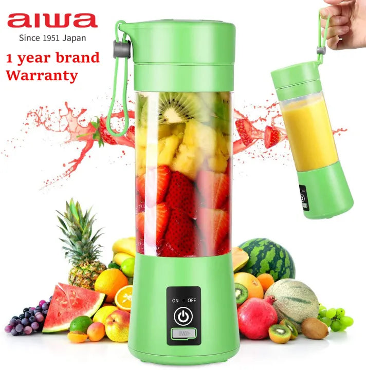 Aiwa USB Rechargeable Juicer Blender 4 Blades Electric Blender Mini Portable Personal Size Juicer Cup USB Rechargeable Mixer 380ml Food Grade Water Bottle Portable Fruit Juicer Machine